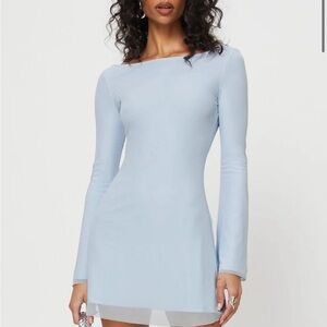 Princess Polly LUKEA LONG SLEEVE MINI DRESS BLUE